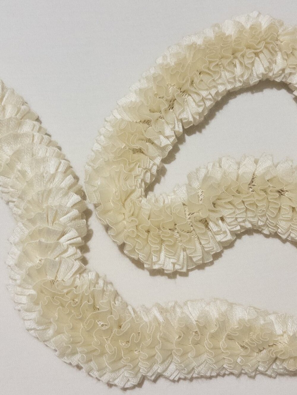 Vintage Handmade Off White Cream Ruffled Scarf / collar / Neck Tie.